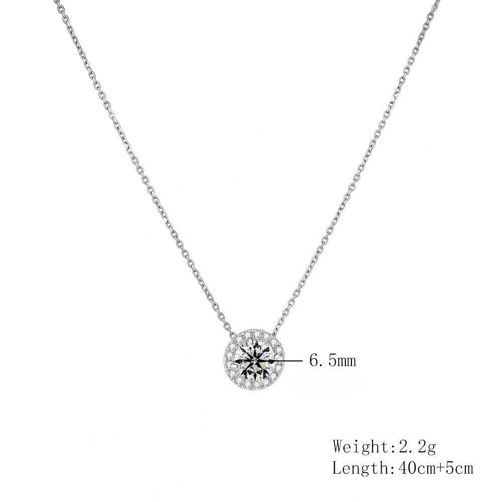 S925 Sterling Silver 1 Carat 6.5mm Round Moissanite Pendant Necklace