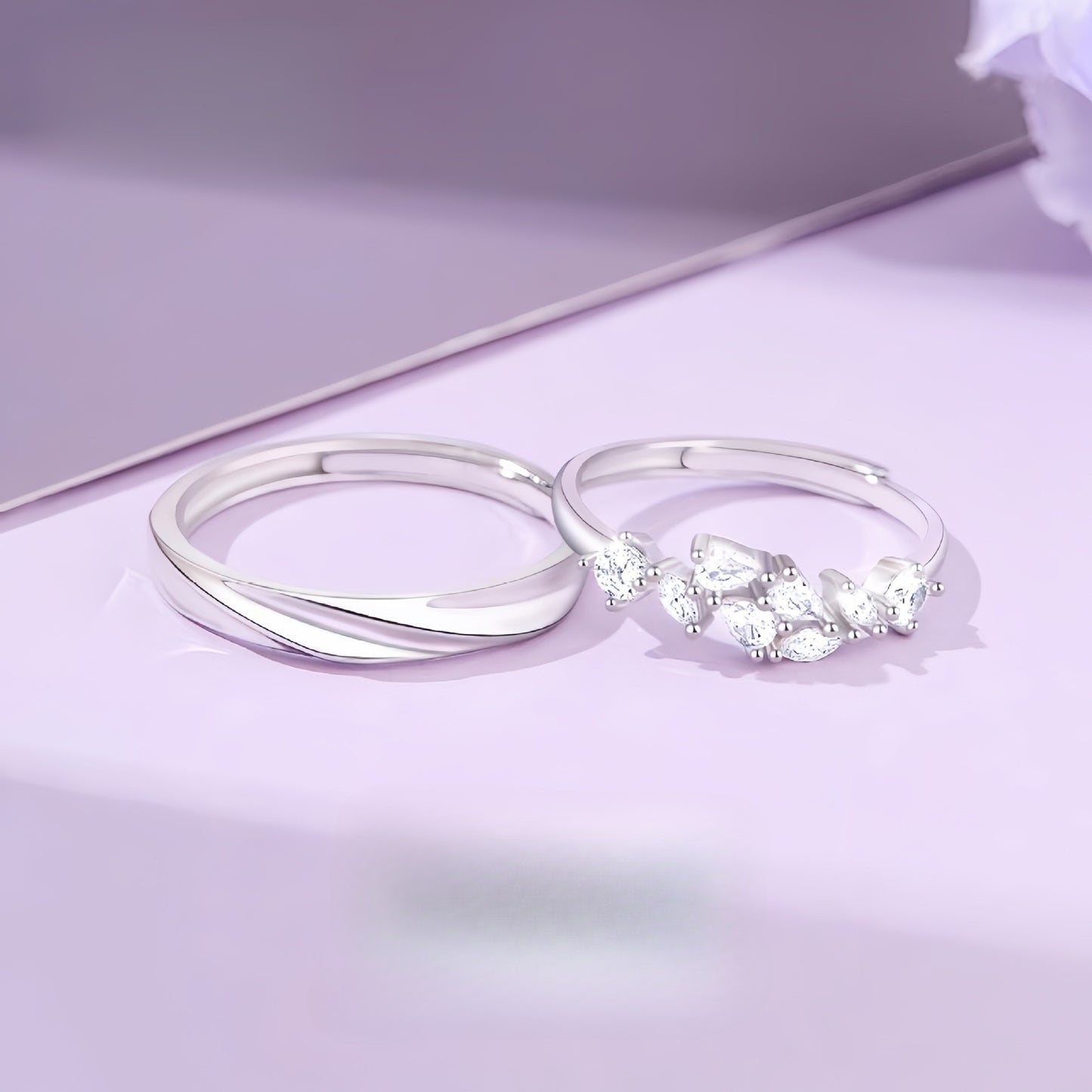 Planderful Wisteria Flower Couple Ring S925 Sterling Silver Elegant Adjustable For Couples Gift