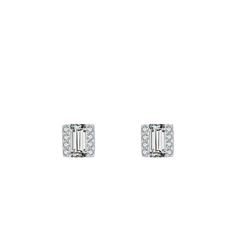 925 Sterling Silver Heart Geometric Zircon Stud Earrings