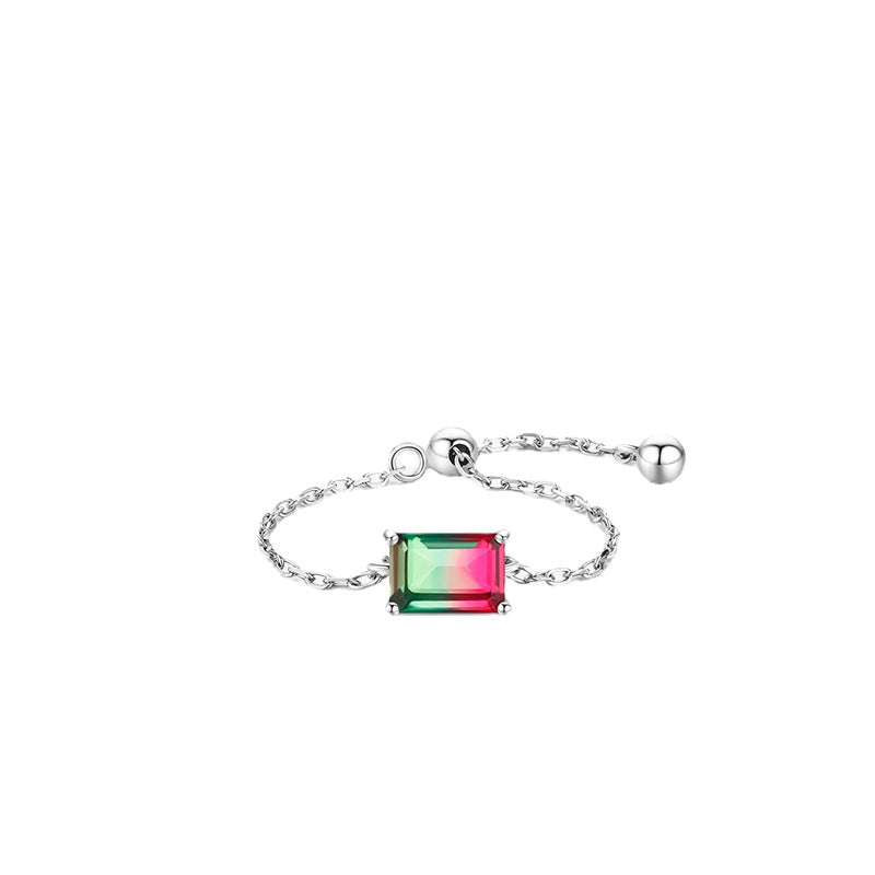 Watermelon Tourmaline Sterling Silver Candy Ring - Adjustable Opening