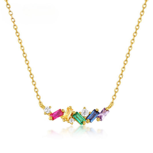 Rainbow Rectangle Zircon Silver Necklace