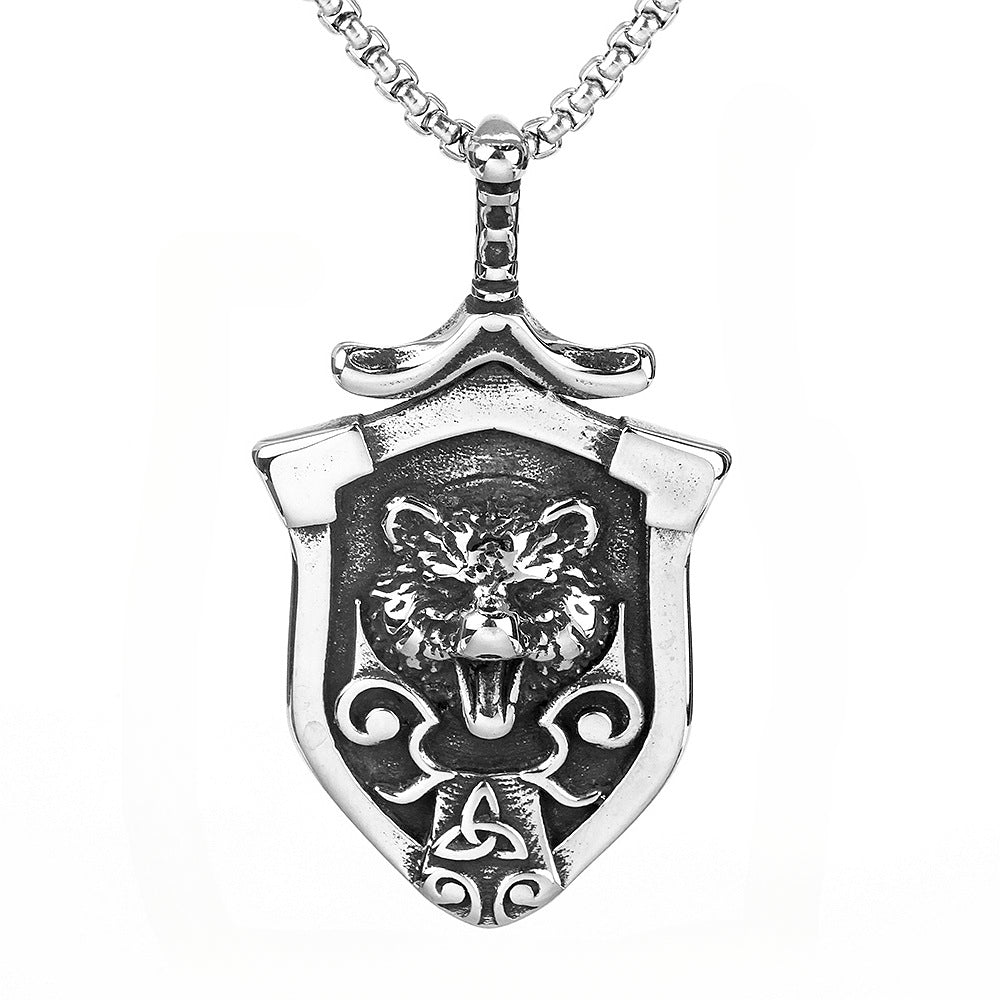 Nordic Mythology Viking Shield Celtic Wolf Pendant Necklace