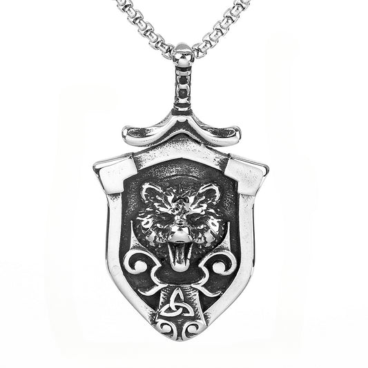 Nordic Mythology Viking Shield Celtic Wolf Pendant Necklace