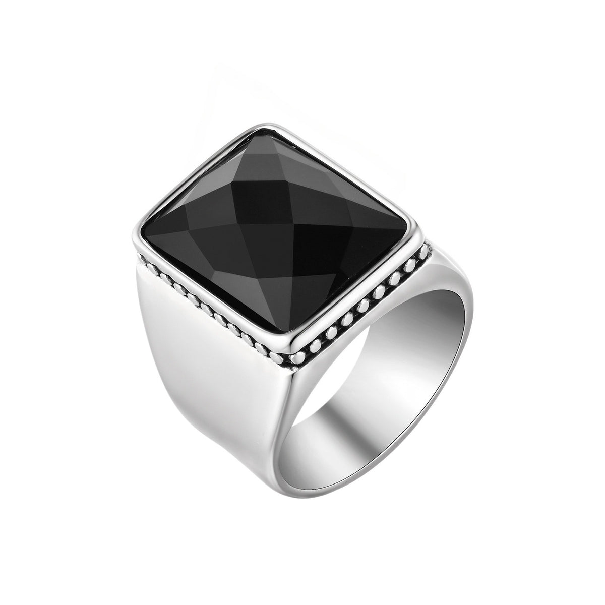 Stainless Steel Hip Hop Glass Cut Men's Ring