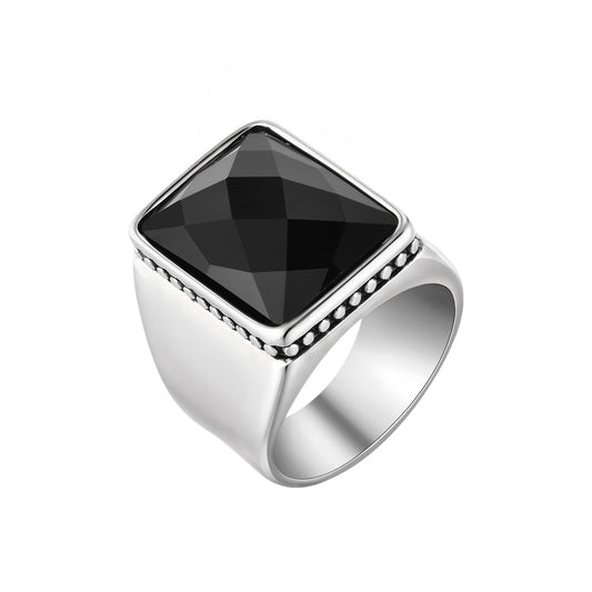 Stainless Steel Hip Hop Glass Cut Men's Ring