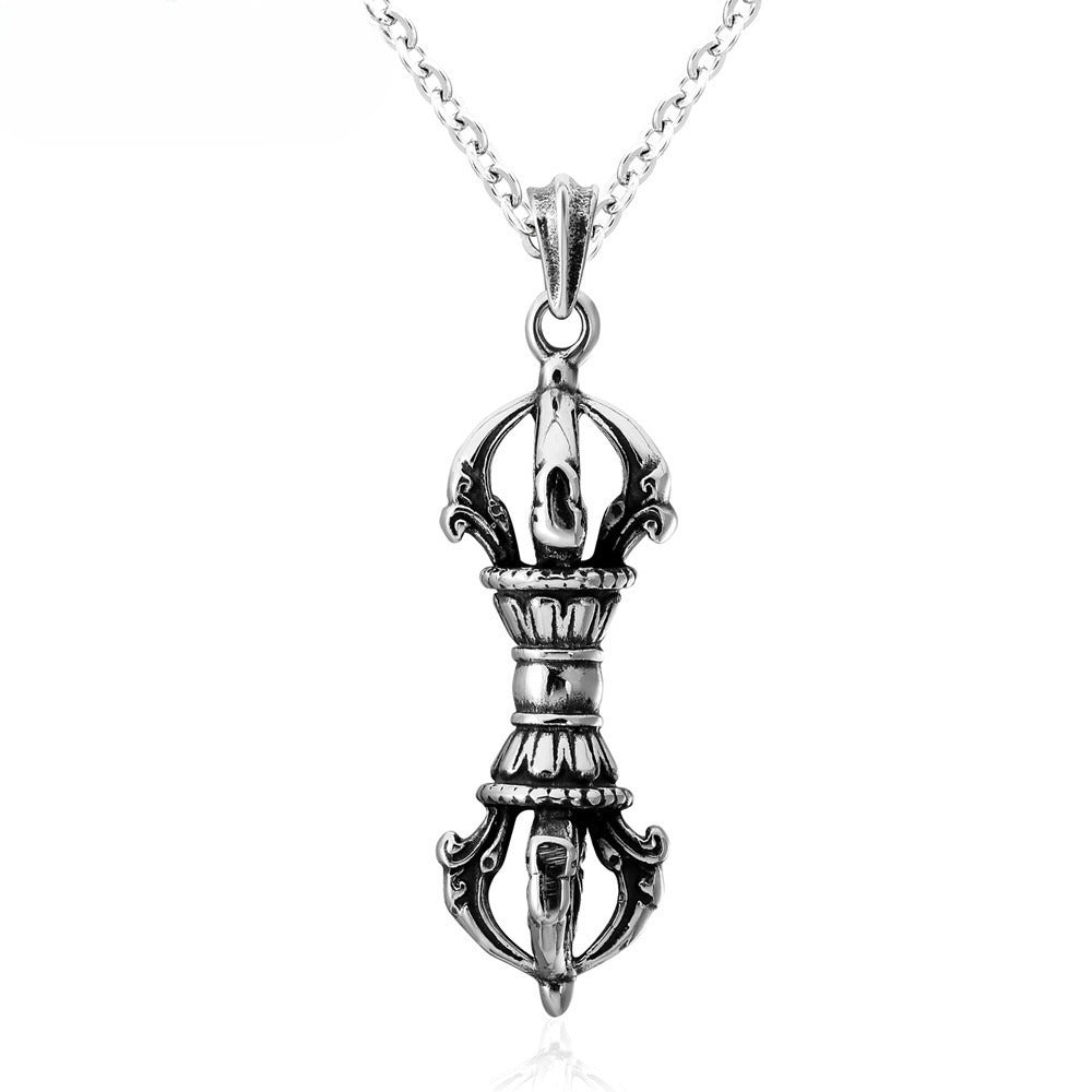 Planderful Vajra Pestle Pendant Necklace Titanium Steel Unisex Tibetan Style Protection Statement