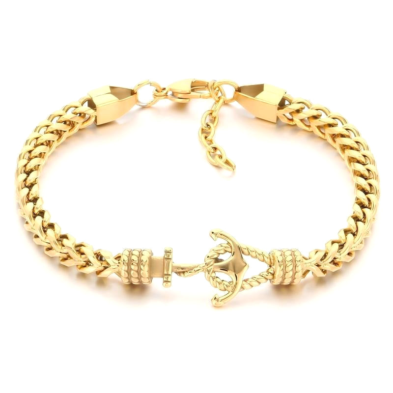 Punk Front & Back Chain Adjustable Bracelet Nautical Anchor Layered Keel Chain