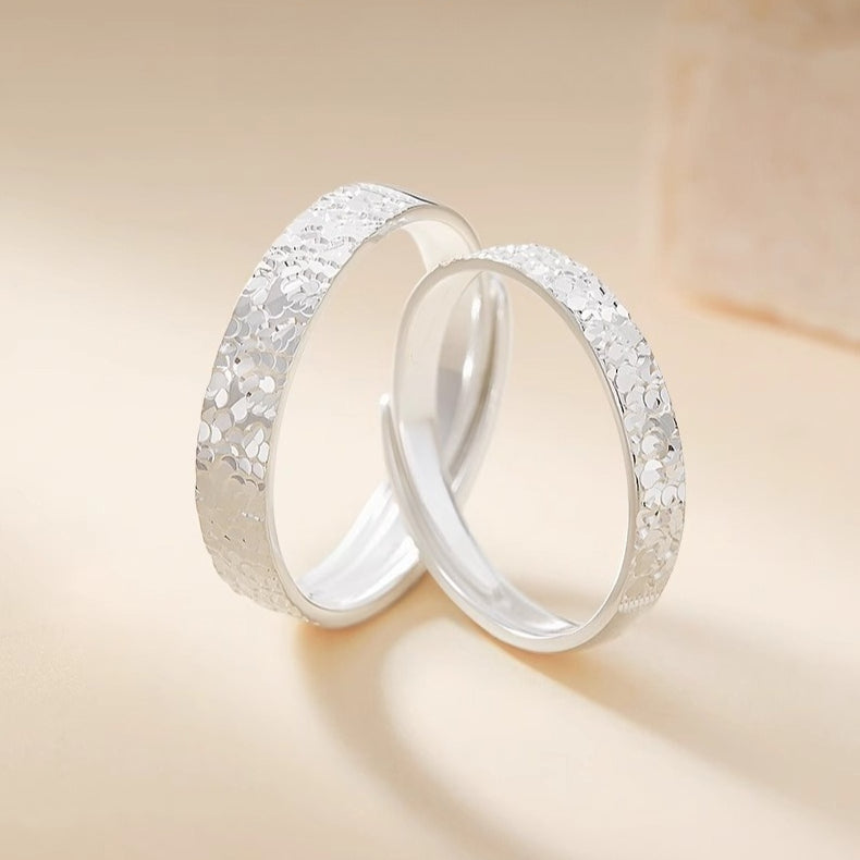 Planderful Sterling Silver Crushed Ice Couple Ring Unisex Adjustable Band For Lovers Festival Gift