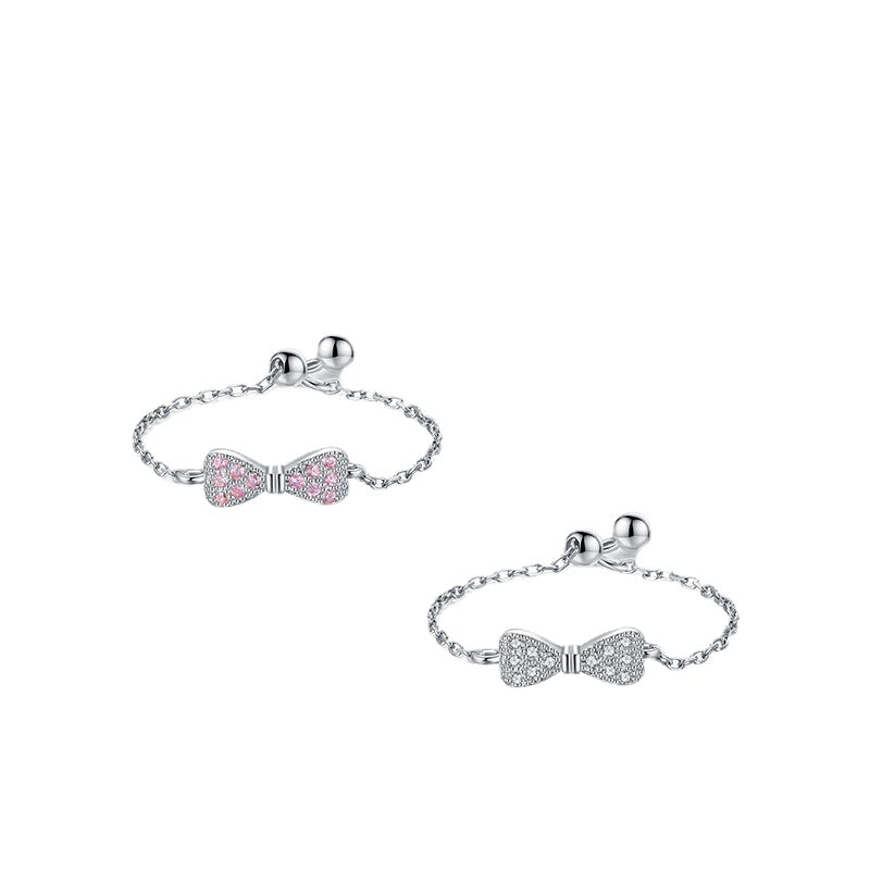 925 Sterling Silver Micro Inlaid Bow Ring with Zircon Gems