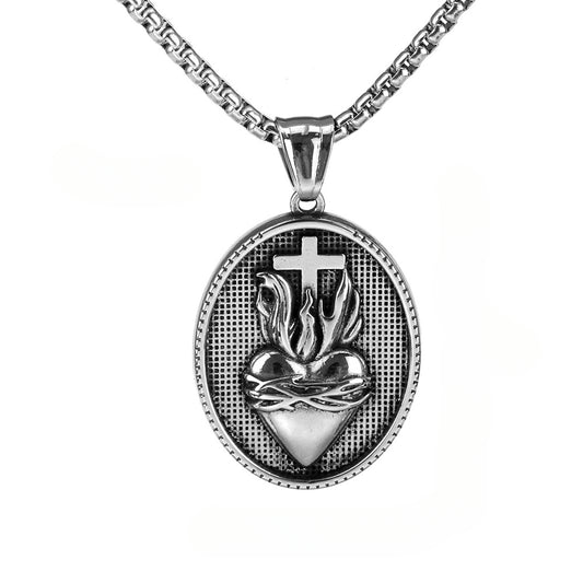 European And American Retro Men's Titanium Steel Necklace Heart-Shaped Pendant Spot Wholesale