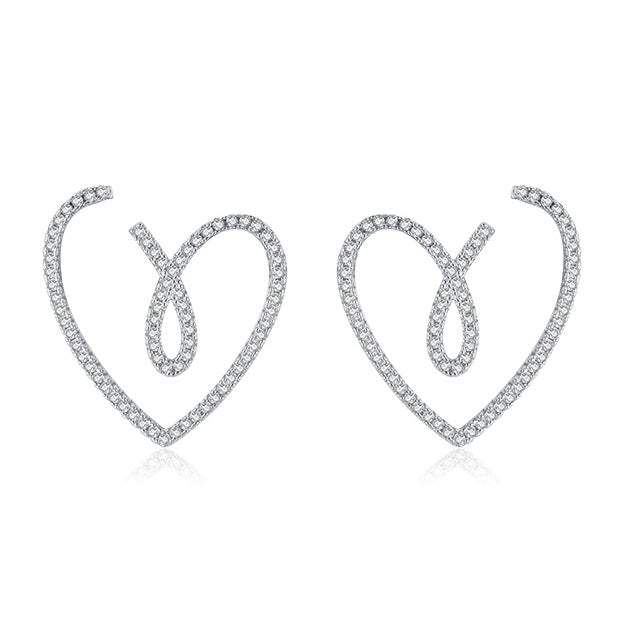 Exquisite Heart-shaped Sterling Silver Earrings with Micro Inlaid Zircon