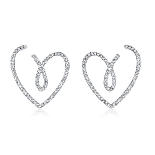 Exquisite Heart-shaped Sterling Silver Earrings with Micro Inlaid Zircon