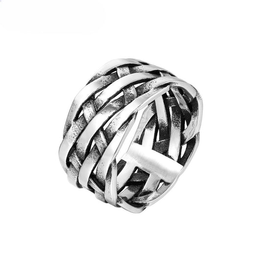 Planderful Personalized Retro Woven Titanium Steel Ring For Men Unisex Protection Statement