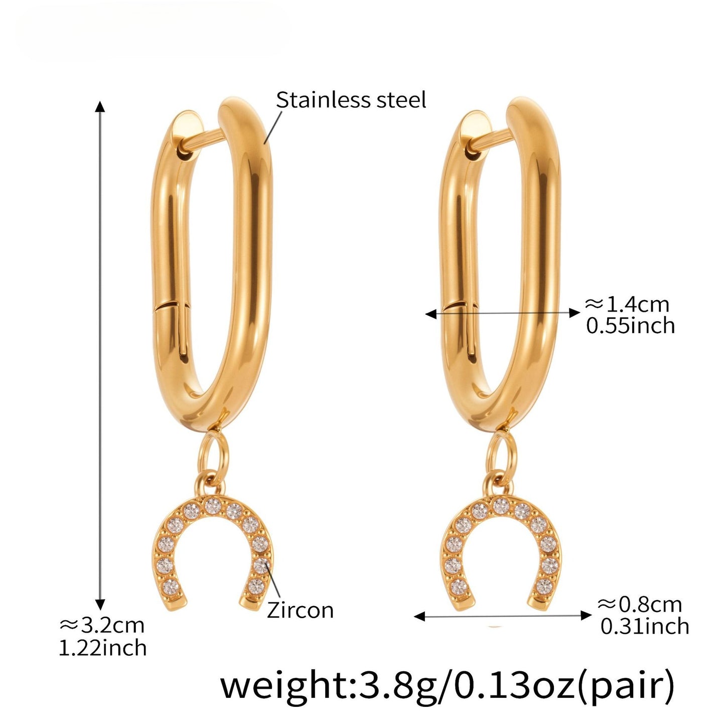 Planderful Zircon Horseshoe Earrings For Her Gold Plated