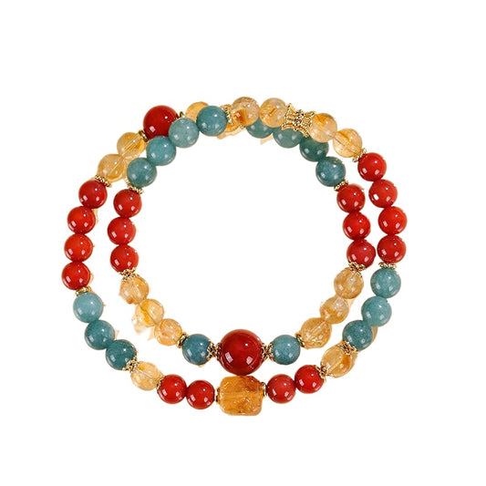 Planderful Fortune's Favor Bracelet – Elegant Double Circle Design with Aquamarine and White Crystals