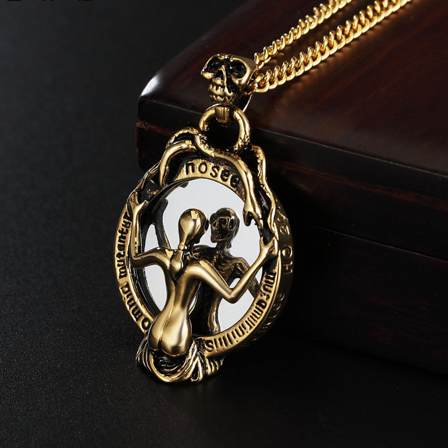Halloween Shadow Mirror Skeleton Titanium Steel Necklace for Men