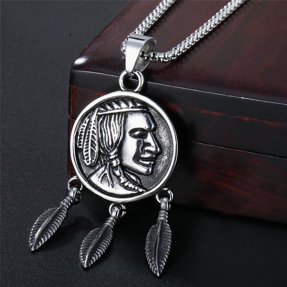 Portrait Dream Catcher Titanium Steel Necklace for Men