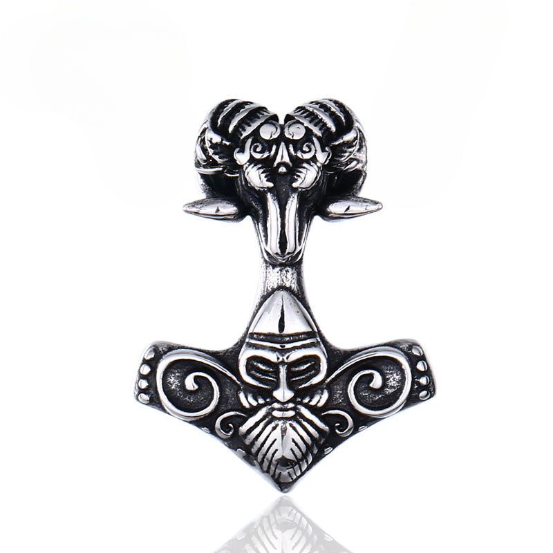 Celtic Knot Viking Pendant with Sheep Head Design in Titanium Steel for Men
