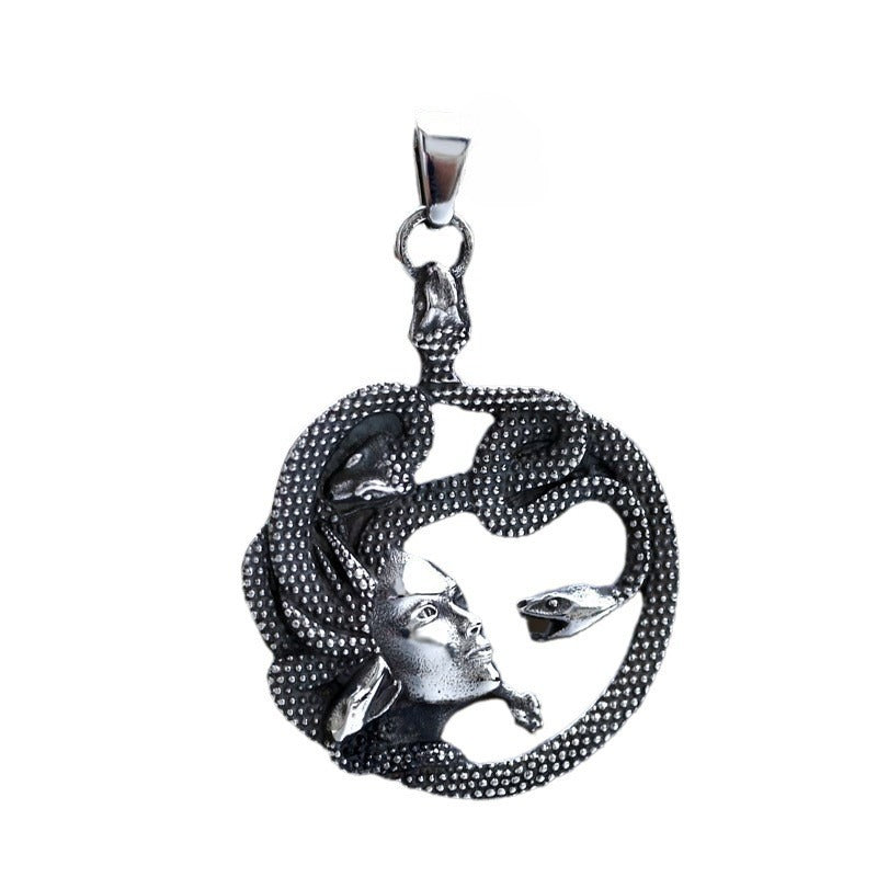 Nordic Stainless Steel Snake Pendant – Titanium Steel Coiled Snake Medusa Pendant Necklace