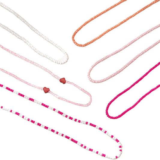 Planderful Vienna Verve 6-Piece Handmade Random Rice Bead Love Necklace Set – Perfect for Daily Wear and Beach Parties