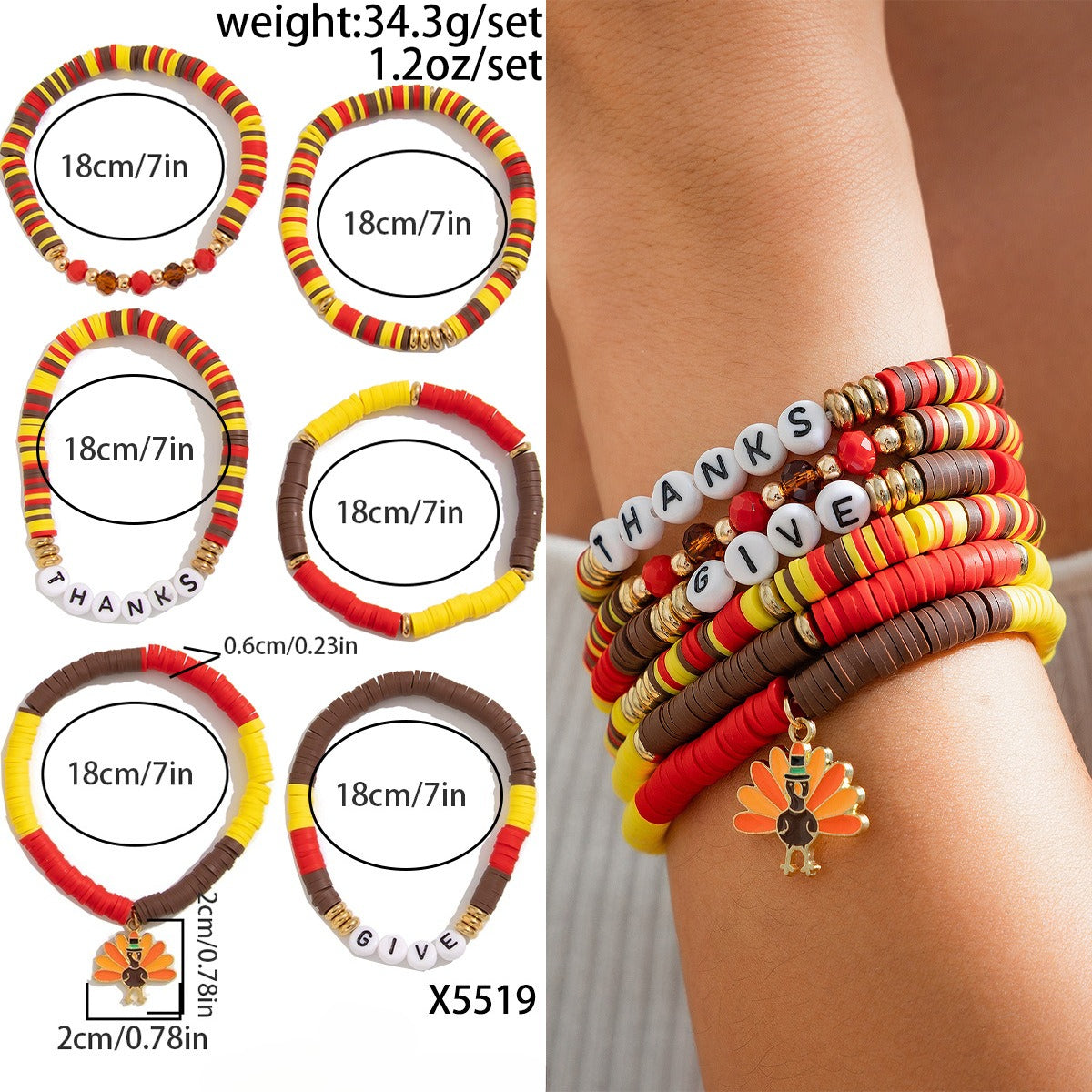 Planderful Thanksgiving Turkey Pendant Bracelet Personalized Letter Pumpkin Gift For Women