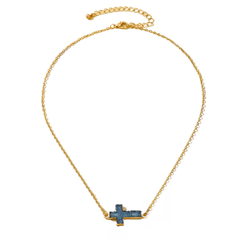 Planderful Vienna Verve Necklace – Trendy Metal Cross Resin Pendant