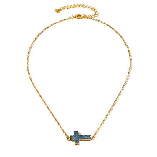 Planderful Vienna Verve Necklace – Trendy Metal Cross Resin Pendant