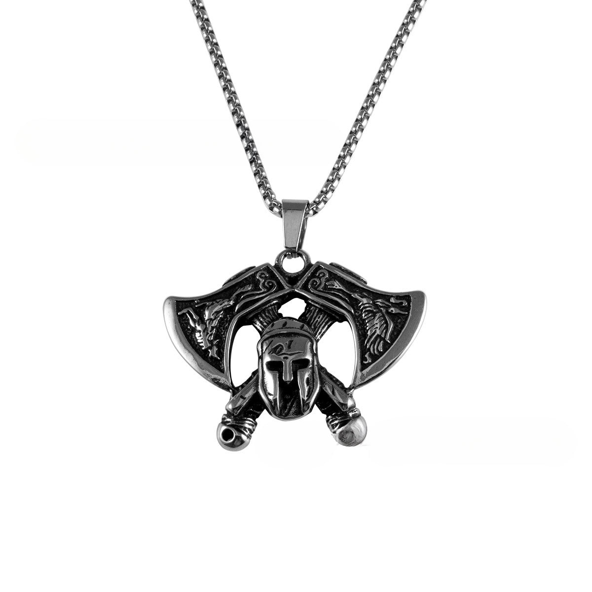 Retro Yama Character Mask Pendant, Reversible Axe Battle Armor Necklace for Men, Durable Titanium Steel Jewelry