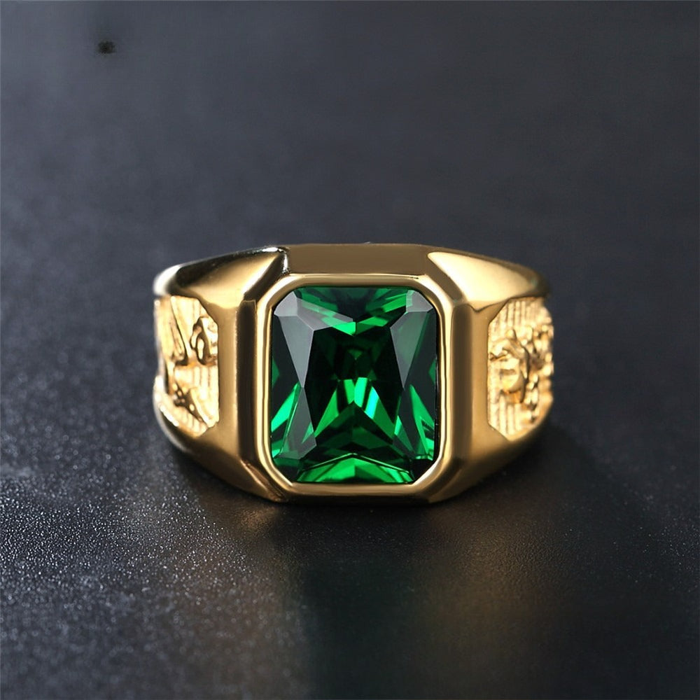 Planderful Dragon And Phoenix Zircon Ring Gold Plated Steel Unisex Fashion Jewelry For Protection And Style