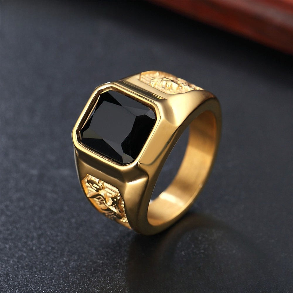 Planderful Dragon And Phoenix Zircon Ring Gold Plated Steel Unisex Fashion Jewelry For Protection And Style