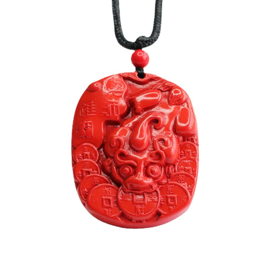 Vermilion Sand Pixiu Pendant with Red Sand Swallowing Gold Beast Pendant Jewelry