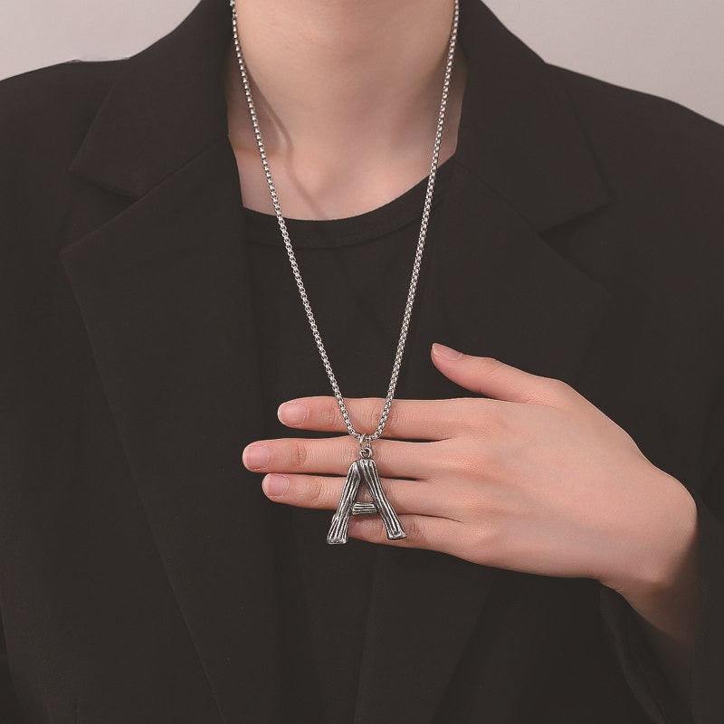 Stainless Steel Necklace – Minimalist 26 Letter Pendant