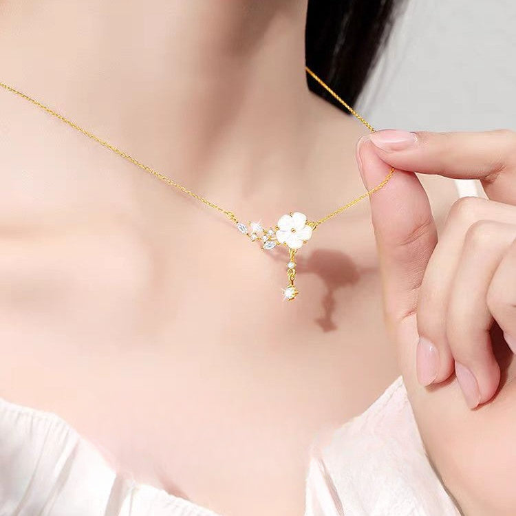 925 Sterling Silver Camellia Necklace Women's Luxury Gift