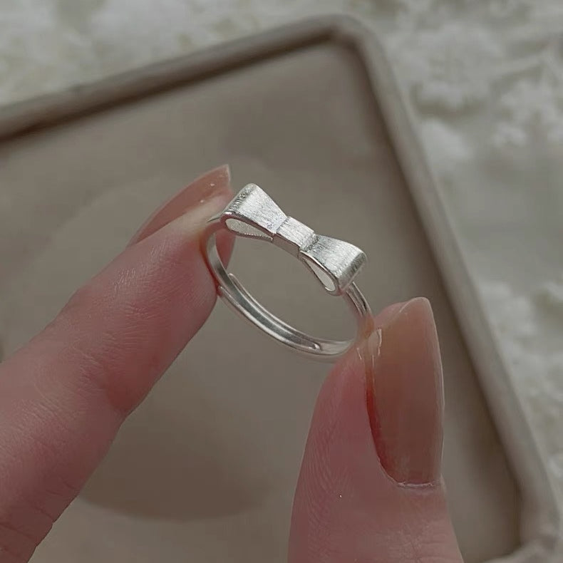 925 Sterling Silver Adjustable Bow Ring Women's Fashion