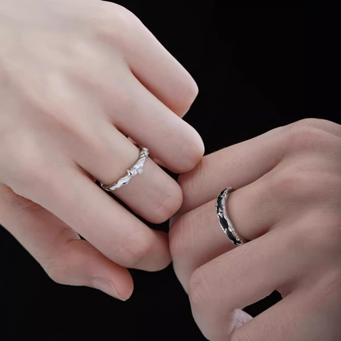 Planderful Galaxy Starlight Sterling Silver Couple Ring For Men And Women Adjustable Gift