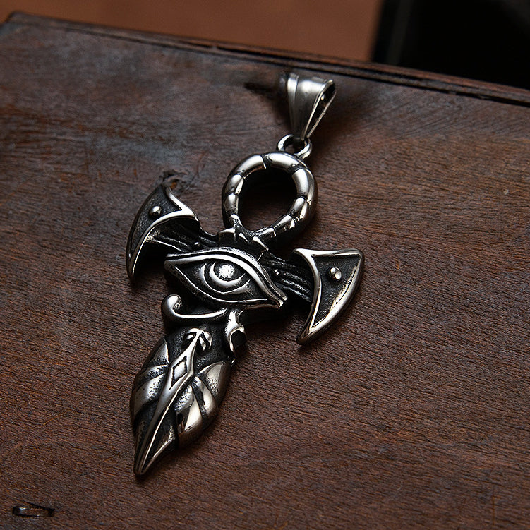 Vintage Egyptian Pharaoh Eye Ankh Cross Titanium Steel Pendant for Men