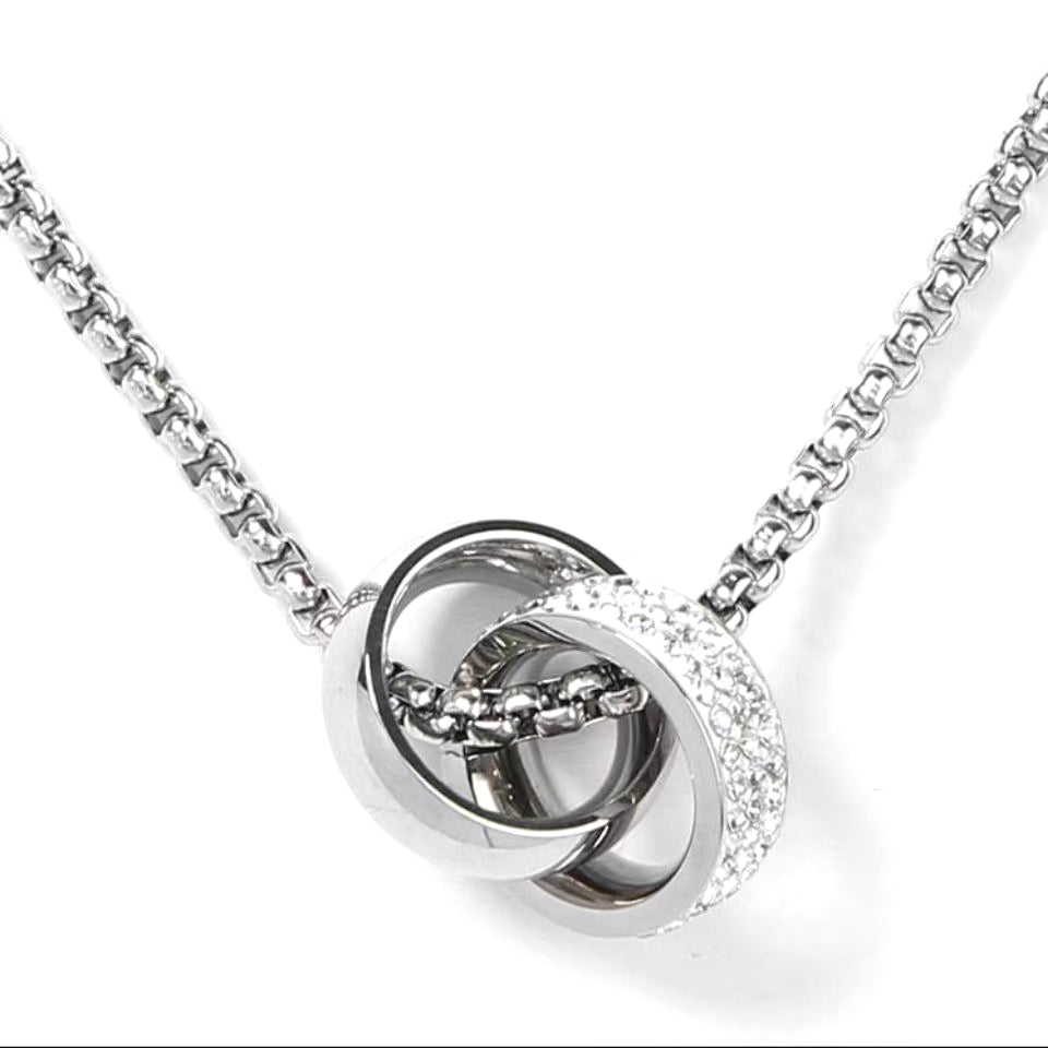 Planderful Everyday Genie Double Ring Zircon Necklace Durable Titanium Steel For Men And Women