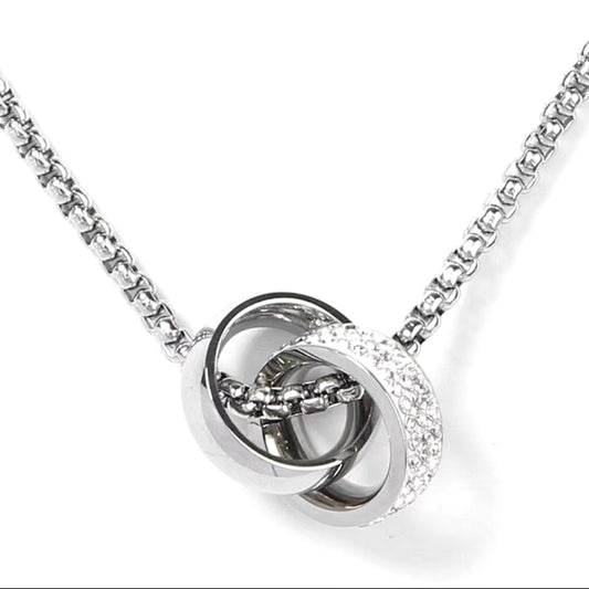 Planderful Everyday Genie Double Ring Zircon Necklace Durable Titanium Steel For Men And Women