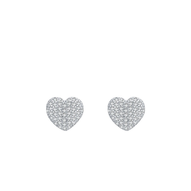 Sterling Silver Korean Fashion Heart Earrings with Micro Inlaid Zircon