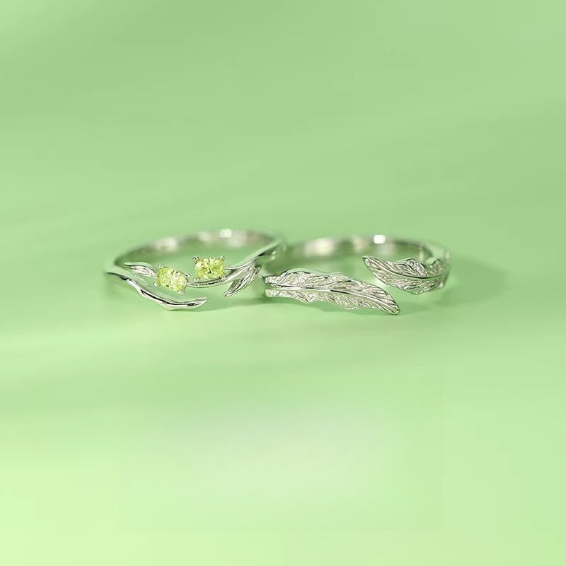 Planderful Sterling Silver Olive Green Couple Ring For Lovers Adjustable Fresh Festival Gift