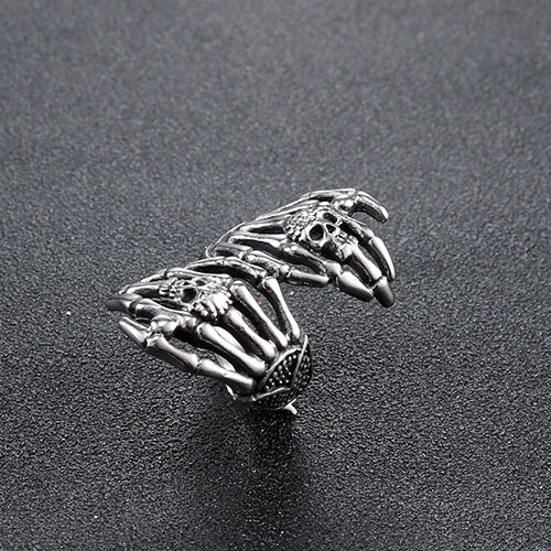 Titanium Steel Double Phantom Hand Ring - Bold Punk Aesthetic for Women