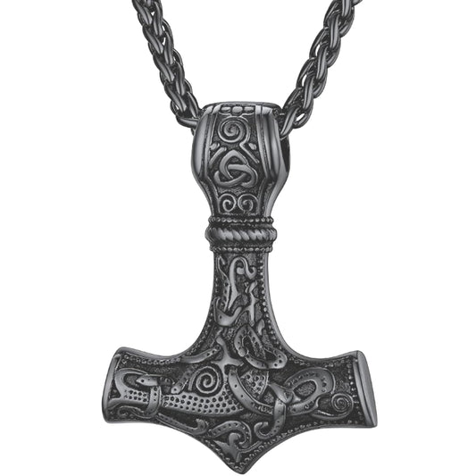 Stainless steel Thor hammer necklace with European and American retro style Viking jewelry Mjolnir men's titanium steel personalized pendant for men