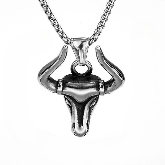 Planderful Bull Head Pendant Necklace For Men Glossy Retro Punk Style Light Luxury Fashion Accessory