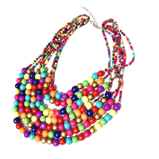 Planderful Savanna Rhythms Necklace – Exaggerated Multi-Layer Wood Bead Design