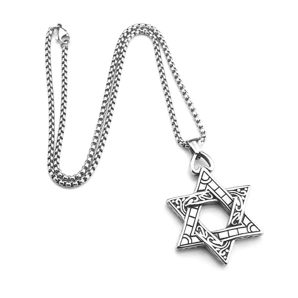 Hexagram Pendant for Men Double Sided Titanium Steel Necklace by Planderful Shop Edgy Retro Punk