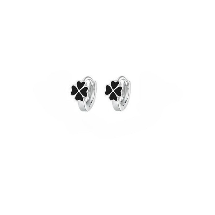 Planderful Sterling Silver Black Four Leaf Clover Earrings For Women Versatile High End Everyday Genie Jewelry