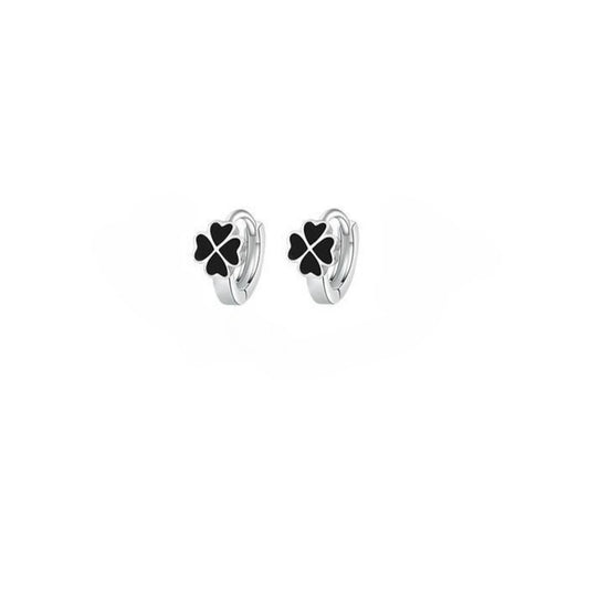 Planderful Sterling Silver Black Four Leaf Clover Earrings For Women Versatile High End Everyday Genie Jewelry