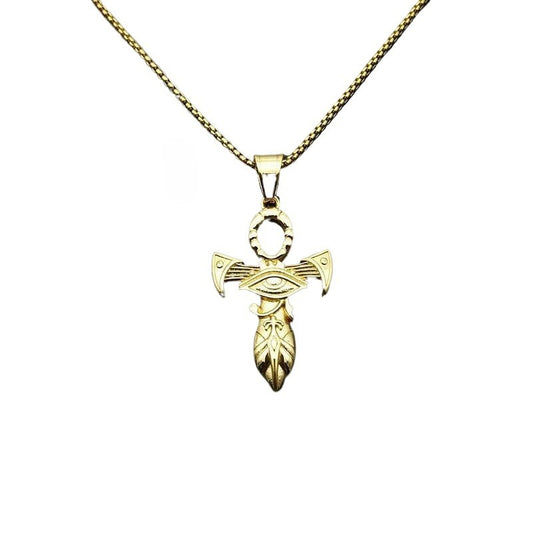 Steel Necklace – Statement Men's Cross Eye Of Horus Pendant