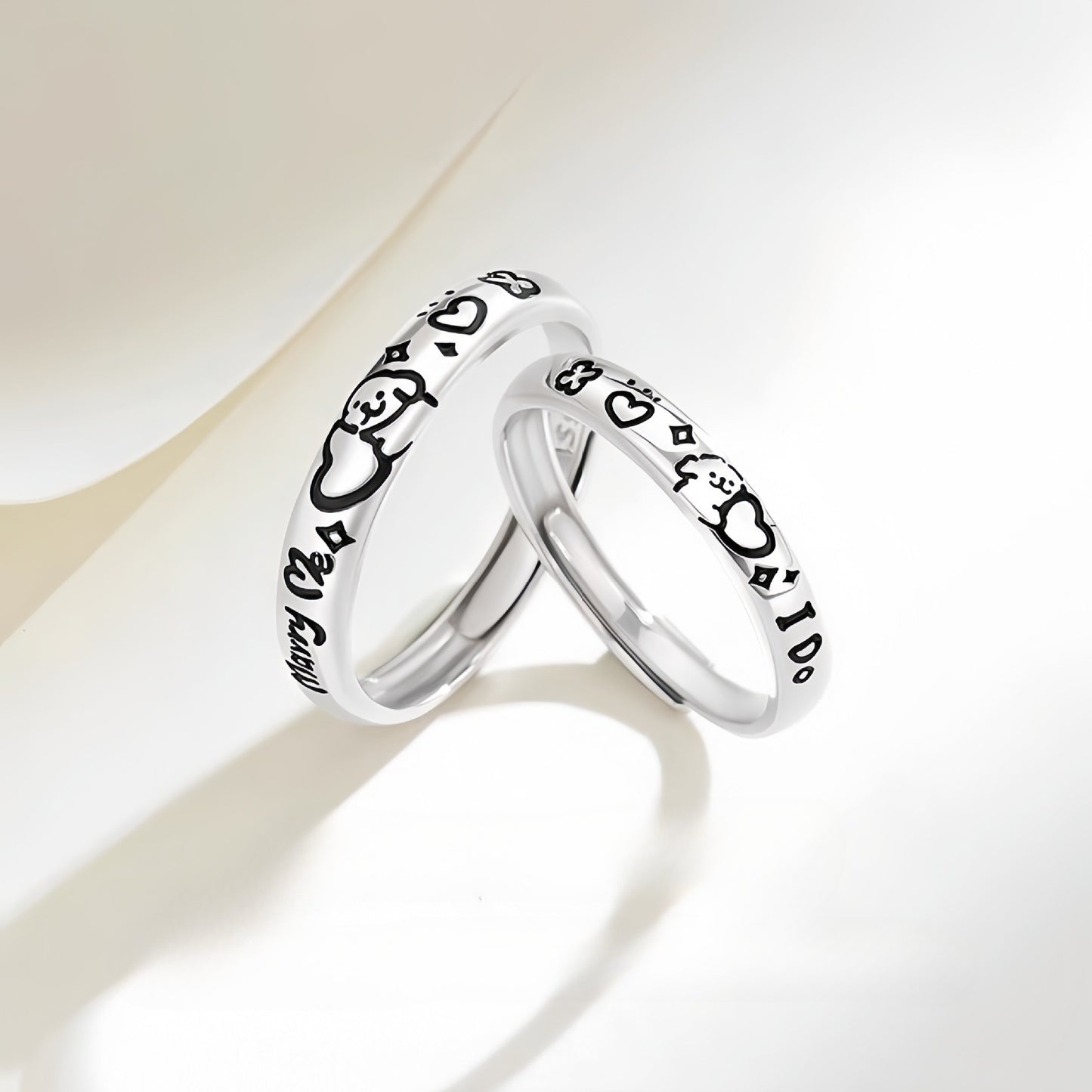 Planderful 925 Sterling Silver Couple Ring Set With Puppy Sticker Design Gift For Him And Her