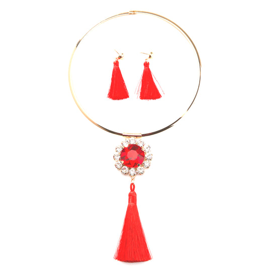 Gemstone Tassel Jewelry Set with Necklace and Earrings